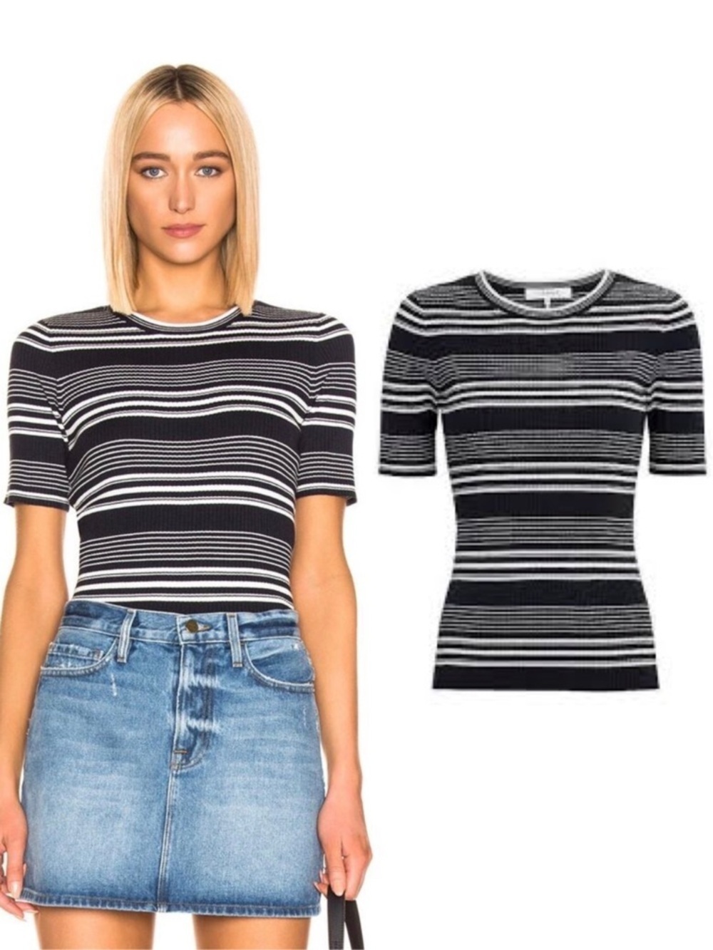 FRAME Striped Rib Knit Tee Navy Multi 70s Style T Shirt